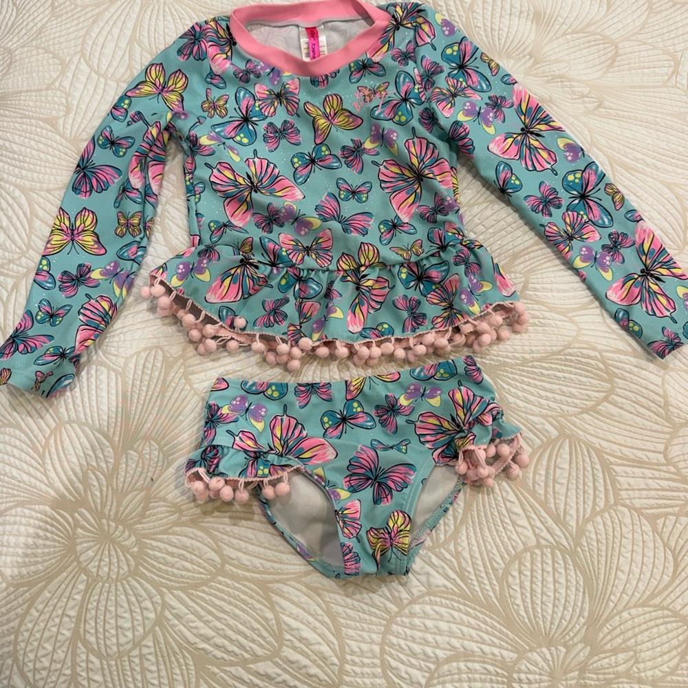 Betsey Johnson Kids Swim Bikini - Pink and Blue Butterfly Design